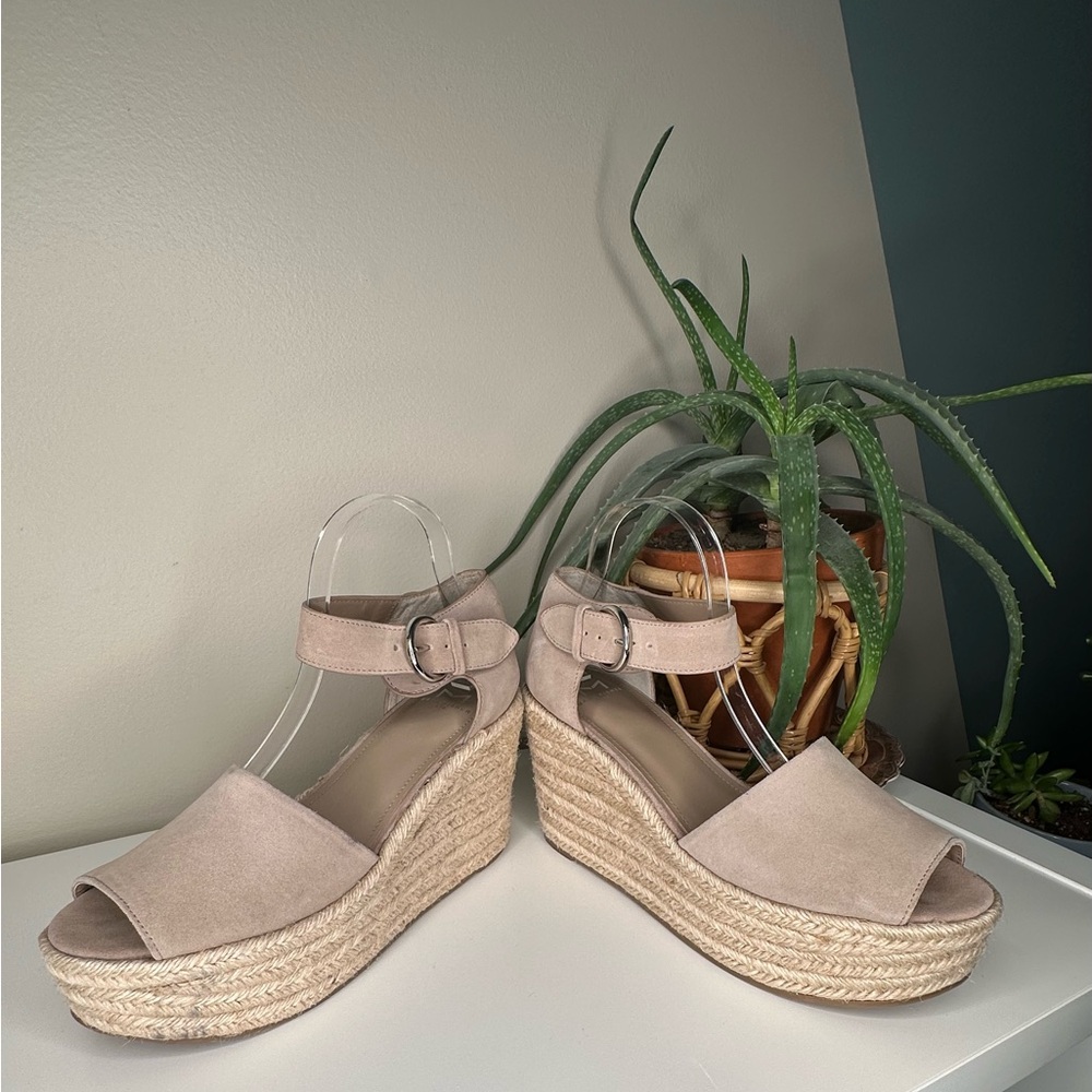 Marc Fisher LTD Malita Espadrille Wedge Sandals Taupe Suede Ankle Strap 11M - Picture 5 of 11